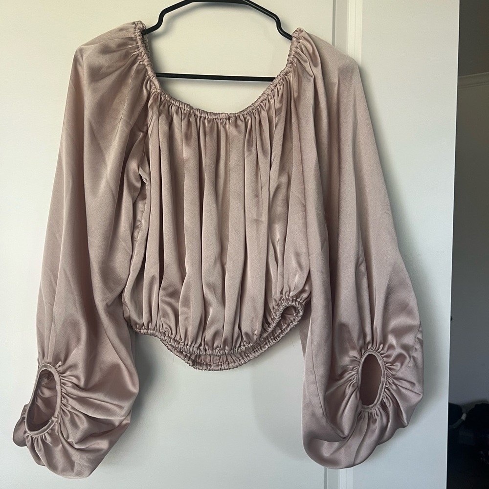 Size large, satin, off the shoulders, cropped blouse.